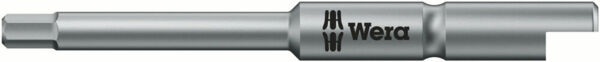 The image shows a silver bit for a screwdriver. It has an elongated shape with a notched area at the tip and a Wera logo on the side.