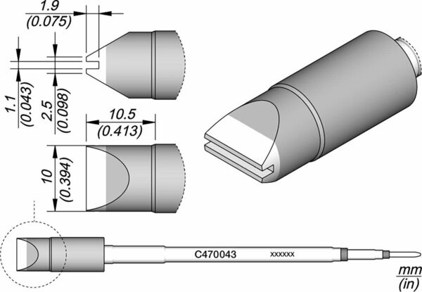 The image displays technical drawings of a cylindrical object from various perspectives. It includes dimensions in millimeters and a marked section that clarifies the shape.