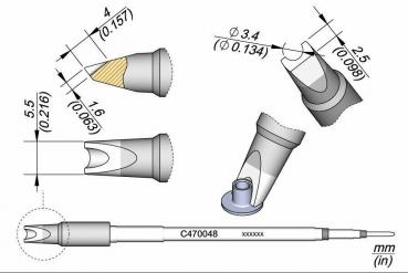 The image displays technical drawings of various components of a device, including specific measurements in millimeters and inches. Multiple views of the same parts are shown.