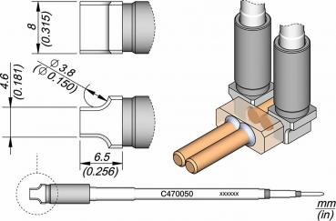 The image displays technical drawings of an electrical component with various views. Dimensions and details of the connections and the casing shape are shown.