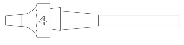 The image shows a long, narrow object with a broader tip. On the side, there is the number "4". The object ends in a straight, thin section.