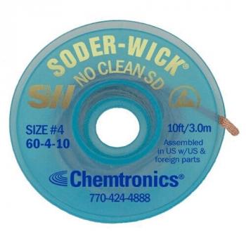 The image shows a transparent spool with a blue cord. On the spool, it reads "SODER-WICK NO CLEAN SD" along with additional information. The cord is thin and long.