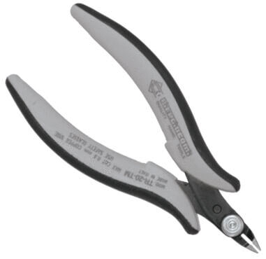 The image shows a pair of pliers with long, curved handles. The handles are gray and have a non-slip surface. The cutting edge is narrow and pointed, suitable for cutting wire.