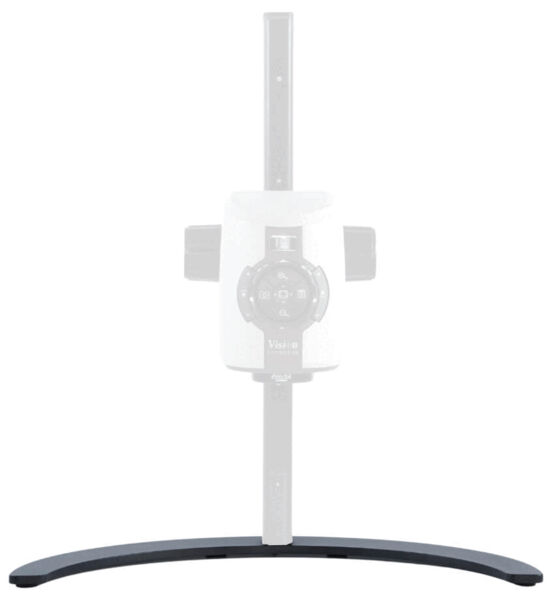 The image shows a straight stand with a round base. In the center, there is a vertical pillar with a device featuring controls attached to it. It appears stable and functional.