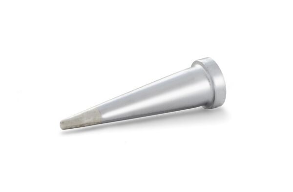 The image shows a conical, silver-colored metal object. It has a wide, flat base and tapers to a point at the top. The surface is smooth and shiny.