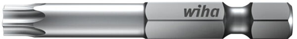 The image shows a silver screwdriver bit with a hexagonal head. The word "wiha" is embossed on the bit. The bit has a smooth surface and a clear, metallic texture.