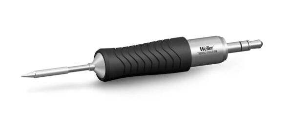 The image shows a screwdriver with a rubberized handle and a smooth metal part. The blade is pointed and allows for precise work. The manufacturer's name "Weller" is visible.