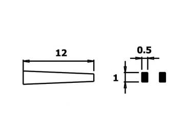 The image shows a sketched edge with a length of 12 units that narrows towards the tip. On the right, there are two rectangles, 0.5 and 1 unit high, arranged thematically.