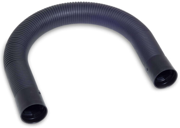 The image shows a flexible, black hose in a U-shape. It has open, round ends on both sides without any accessories. The surface is grooved and feels textured.