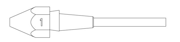 The image shows a top view of a pencil with a sharp tip. At the upper end, there is a tip marked with the number 