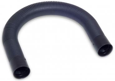 The image shows a curved, black hose with a ribbed surface. There are openings at both ends that serve for connection or attachment.