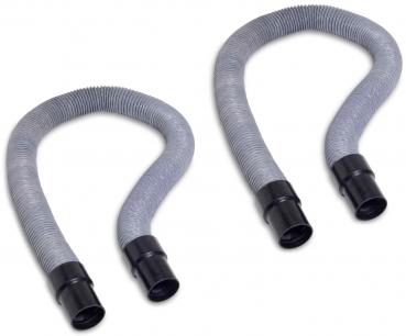 The image shows two flexible, wavy hoses. They are made of gray material and have black connections at both ends. The hoses are slightly curved and arranged parallel to each other.