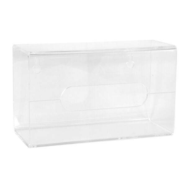 The image shows a transparent, rectangular plastic box. It has an opening on the front and no visible closures, ideal for storing or displaying objects.