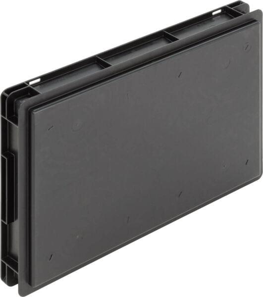 The image shows a rectangular, flat black casing cover or container without any visible details or markings. The edges are smooth and the material appears to be plastic.