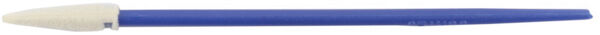 In the picture, there is a long, blue pen with a white cap at one end. The pen has a slim shape and a pointed tip for writing.