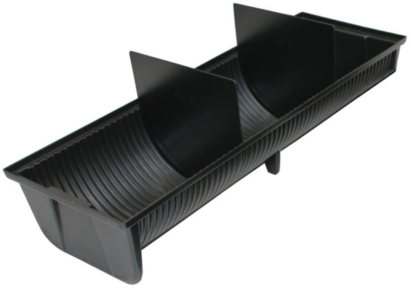 The image shows a black plastic mold with three separate compartments. The walls of the compartments are slightly curved and have vertical grooves. The mold has a flat base.