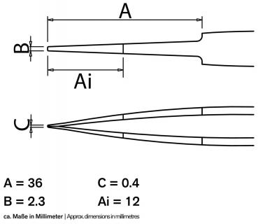 The image displays technical drawings of an object with various dimensions. There are multiple dimensions: A, B, C, and Ai, represented in millimeters. The drawings are schematic and technically oriented.