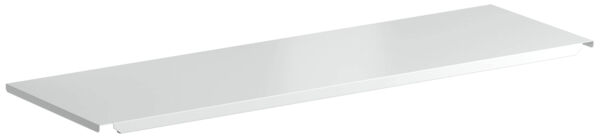 The image shows an elongated, flat shelf in white. It has a smooth surface and straight edges, with no visible fixings. Ideal for decorative or practical purposes.