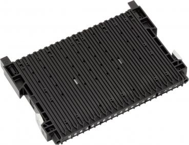 The image shows a rectangular, flat black component with parallel grooves. Small brackets are visible on the sides. It appears industrial and mechanical.