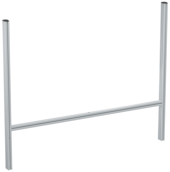 The image displays a simple, silver aluminum frame. It consists of two vertical poles and a horizontal connection that provides stability. The design is plain and functional.