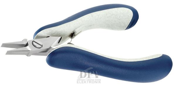 The image shows a double-ended pliers with blue, grippy handles. The plier jaws are made of metal and thin, ideal for cutting or gripping small objects.