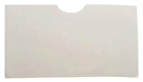 The image shows a white, rectangular plastic or paper card with a notch at the top. It is flat and unprinted.