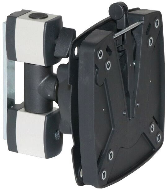 The image shows a black bracket with a movable plate. The bracket has white rubber protective areas and a central pivot axis, which provides flexibility and stability.