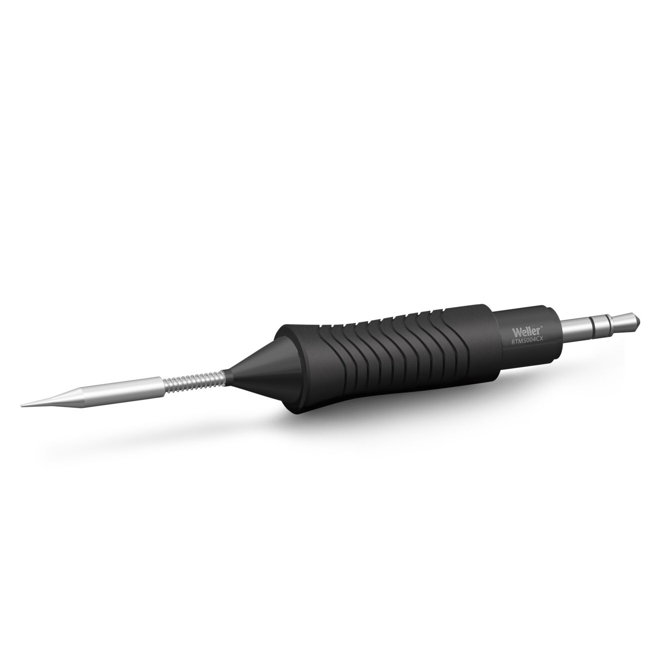 The image shows a handy tool with a round, rubberized handle and a long metal tip. The handle has grooves for a better grip. It resembles a pen holder.