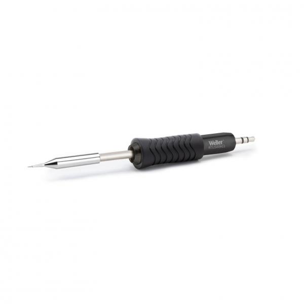 The item is a black soldering iron with a rubberized grip for better handling. The tip is metallic and pointed, ideal for soldering components.