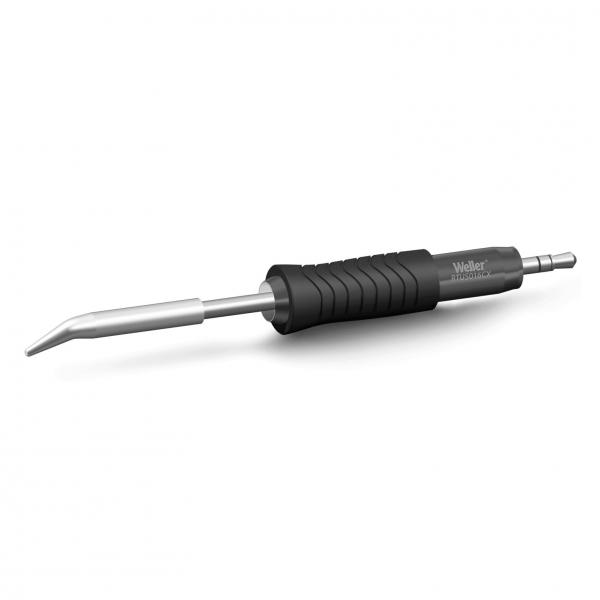 The image shows a soldering iron with a narrow, pointed metal spike. The handle is black with non-slip grooves. The spike is silver and slightly curved forward.