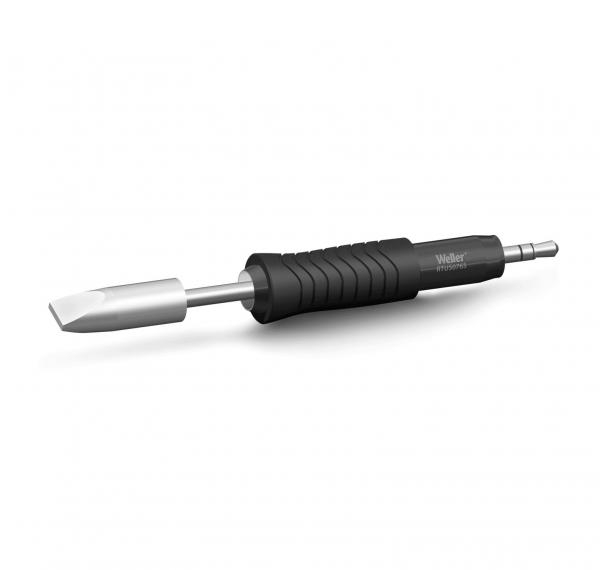 The image shows a soldering tip with a smooth, wide metal tip. The handle is black, ergonomically shaped, and has a ribbed surface for better grip.