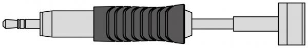 The image shows a long, cylindrical object with a slightly thicker, ribbed section in the middle and a flat end. A small tip is located at one end. It could be a plug.