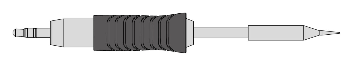 The image shows a long, slender object with a middle, ridged, black part and two pointed ends. It could be an electronic plug.