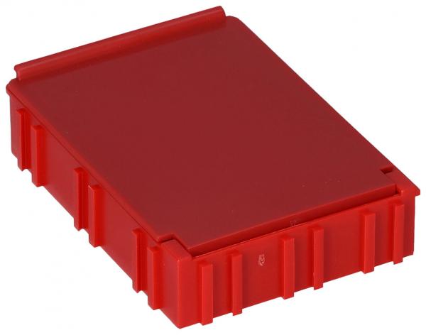 The image shows a red, rectangular container. The surface is smooth, and the sides are equipped with ridged edges, which provide a good grip.