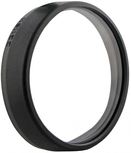 The image shows a narrow, round ring made of black material. The surface is smooth, with a slightly thicker-looking rear edge. The ring has a subtle shine on the inside.