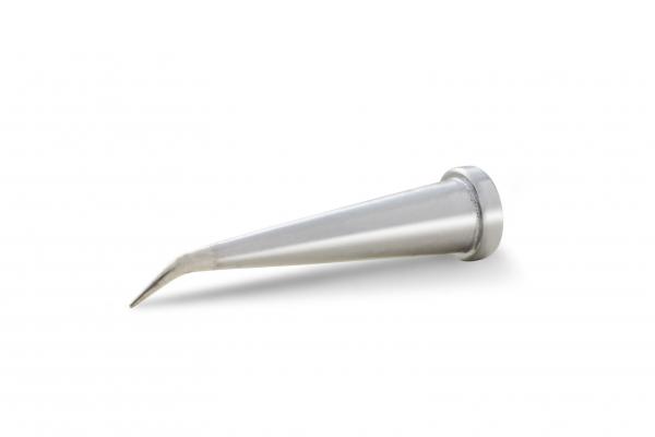 The image shows a conical, metallic spout with a pointed, downward tapering shape. The upper part is wider and has a solid rim.