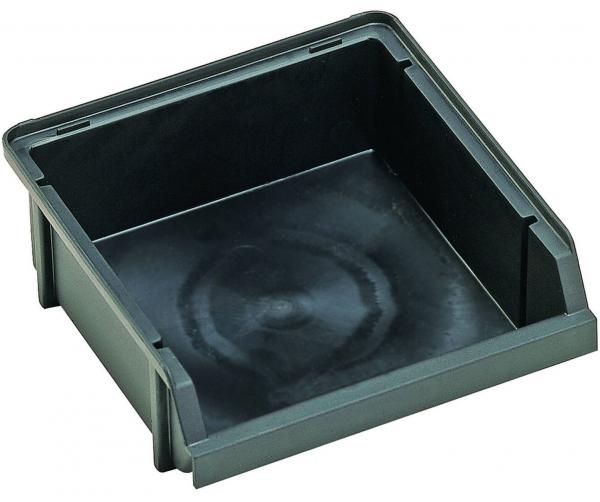 The image shows a square, black plastic tray or container with slightly raised edges. It has a smooth bottom and is hollow inside.