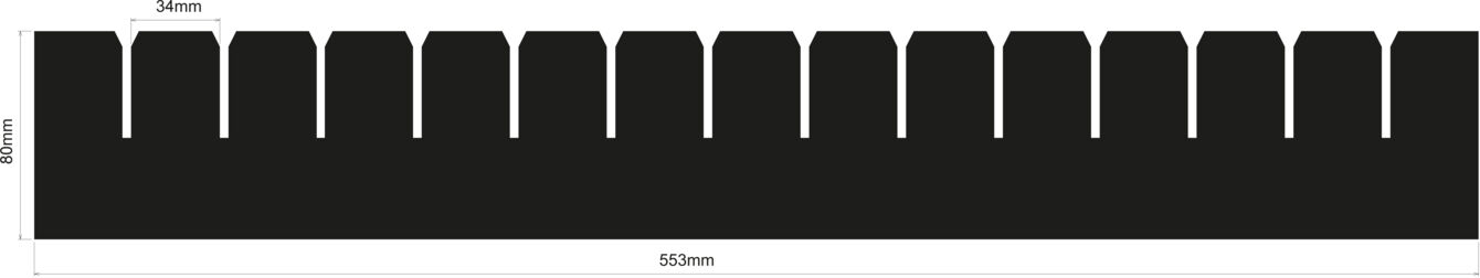 The image shows a black, rectangular shape with several evenly spaced cutouts at the top. The cutouts are evenly distributed and create a wave-like contour.