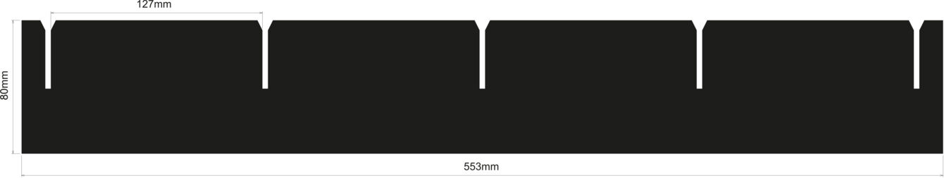 The image displays a wide, rectangular area in black with several evenly distributed, vertical notches along the top edge.