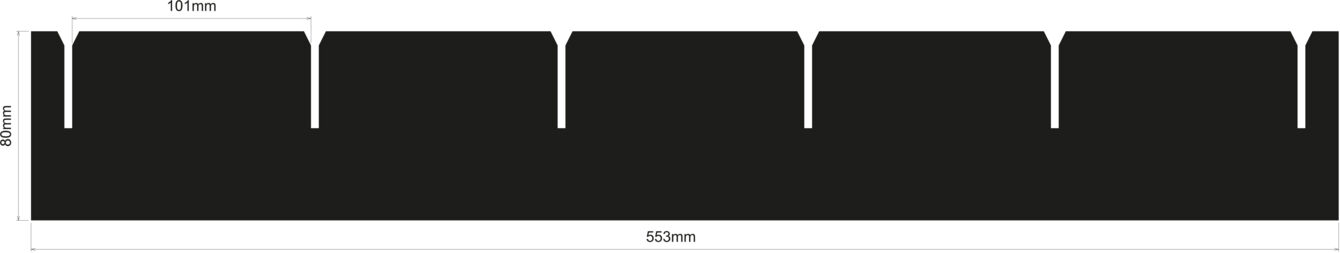 The image shows a long, black rectangular area with several uniform indentations. It has a clear, geometric structure without further details.