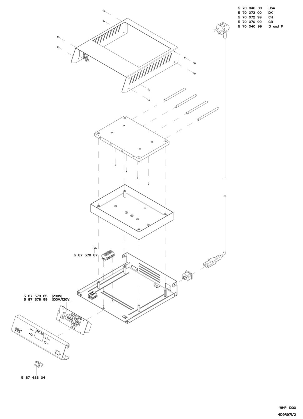 The image displays a technical drawing of a casing. It lists several parts, including a top section, a bottom section, and screws required for assembly.