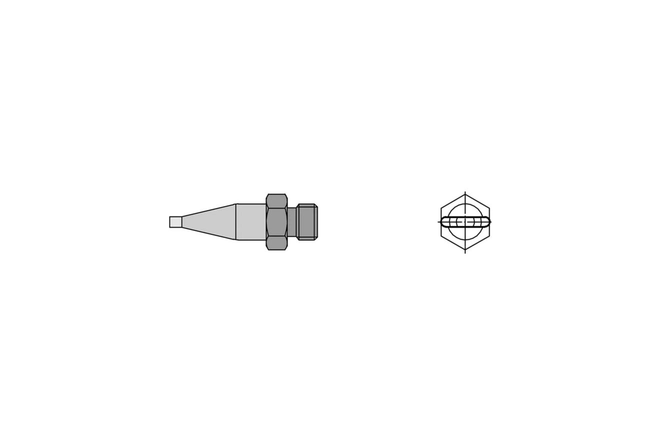 The image shows a schematic representation of a component, likely a nozzle or a fitting. There is a side view and a top view of the object.