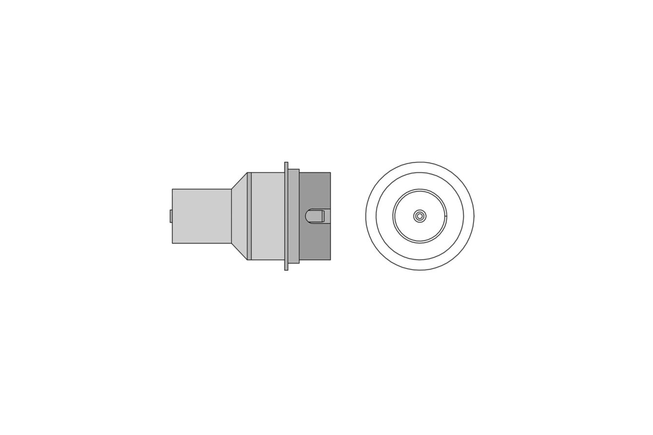 The image shows a technical drawing of a cylindrical object with a wide base and a round top. On the side, there is a small handle or a recess.