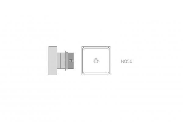 The image displays a technical drawing of a square object with a central opening. There is a side view and a label "N050". The lines are simple and clear.