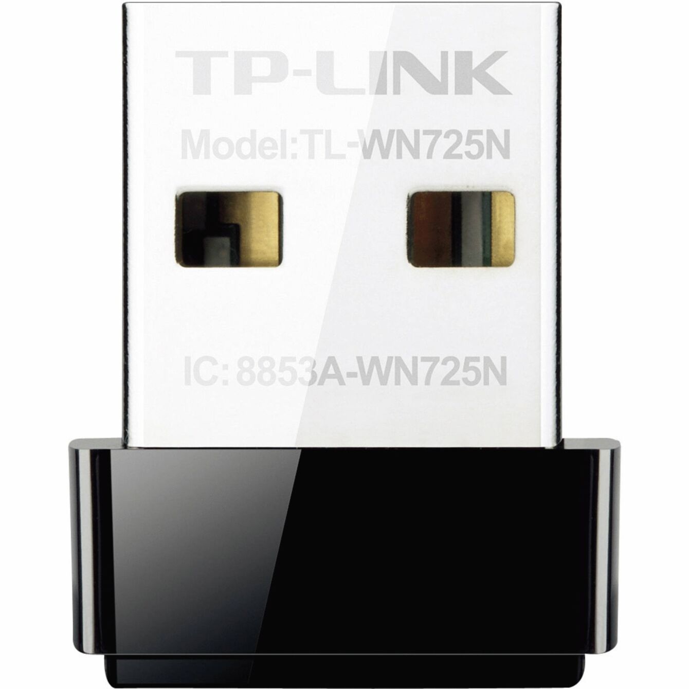 Das Bild zeigt einen kleinen USB-WLAN-Adapter. Er ist überwiegend silbern mit einem schwarzen Sockel. Auf der Vorderseite sind zwei schmale Öffnungen und die Modellbezeichnung TP-LINK.