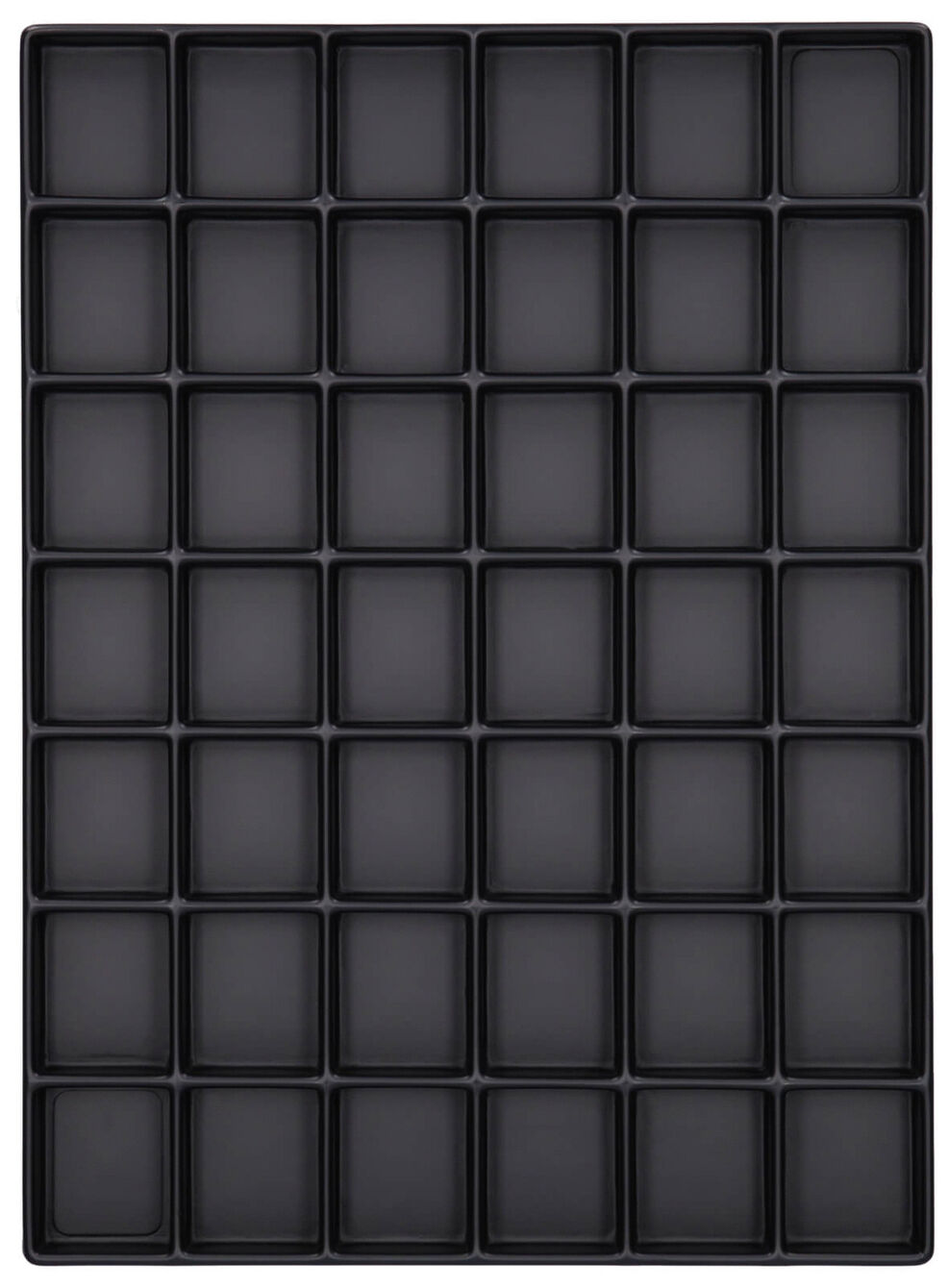 The image shows a rectangle with 8 rows and 6 columns, filled with square indentations. All indentations are the same size and dark black.