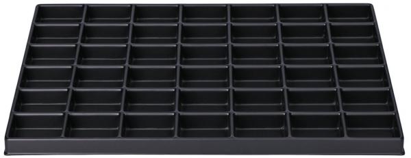 The image shows a black storage unit with 42 small compartments. The compartments are evenly arranged and provide space for small items or documents.