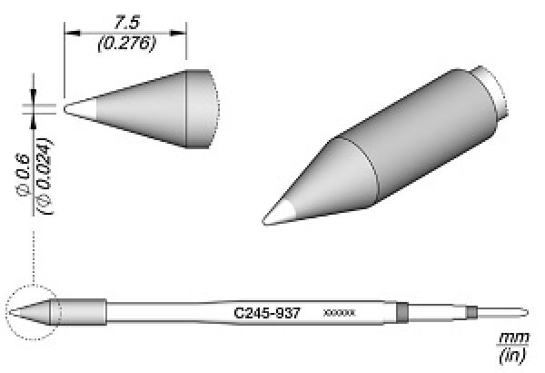 The image shows a technical drawing of a conical object with precise dimensions. It has a pointed shape, is thicker at the top, and tapers towards the bottom. Dimensions are provided in millimeters.