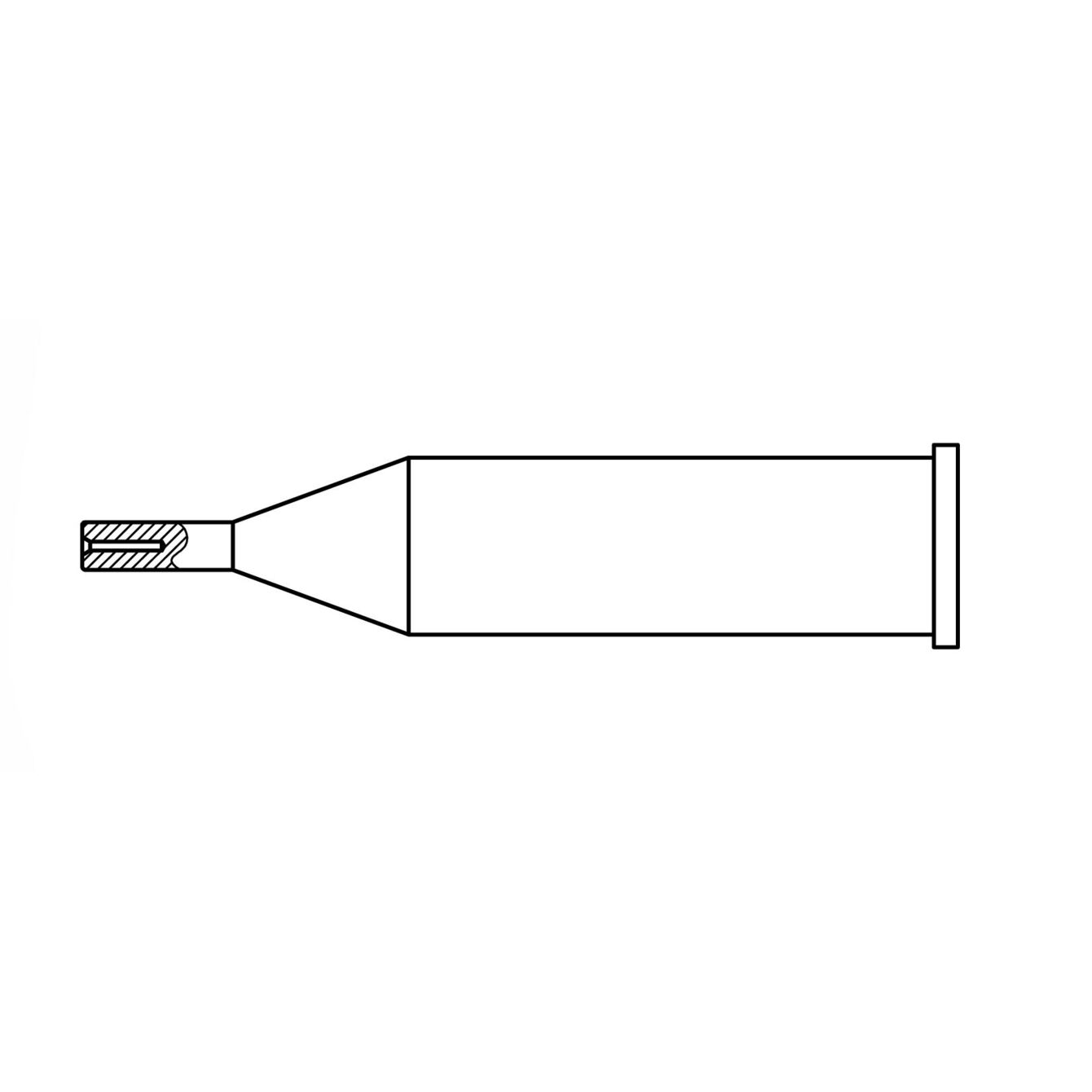 Das Bild zeigt eine schematische Darstellung eines Stifts. Er hat eine längliche Form mit einer breiten, flachen Spitze und einem schmaleren Griff. Der gesamte Stift ist aufrecht positioniert.