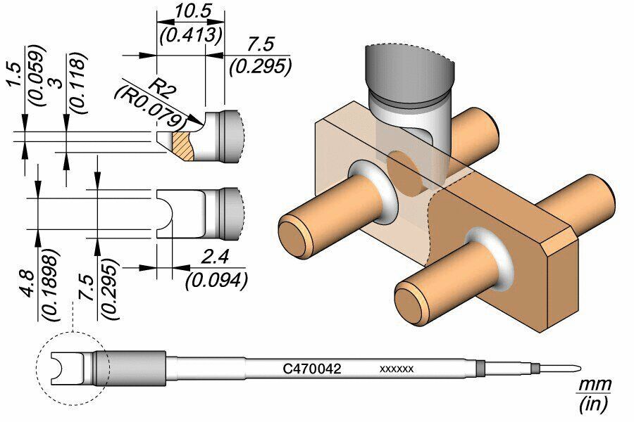 The image shows a technical drawing of a part with multiple cylinders and a base plate. Dimensions are given in millimeters. There are sectional views and details about shape and size.